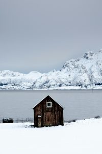 Small fishing hut in Lofoten Islands, Svolvær, Norway