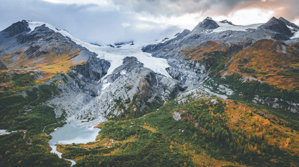 Drone View of the Worthington Glacier off of the Richardson Highway, Alaska.