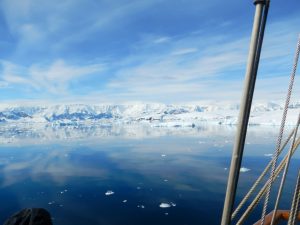 Antarctic landscape from point of view of a passing boat