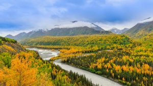 Aerial view of a beautiful, colorful landscape, in Alaska, Anchorage, USA